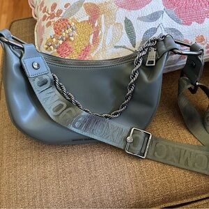 Steve Madden Gray Leather Shoulder Bag with Chain Accent